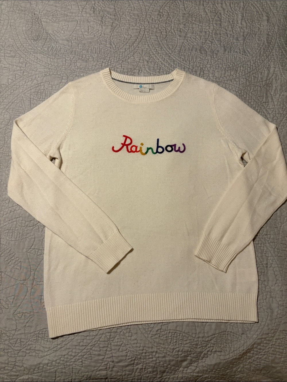 Rainbow Embroidered Crewneck Sweater - Cream, sz L